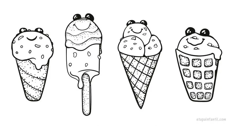Dibujo kawaii de Helados sonrientes para colorear