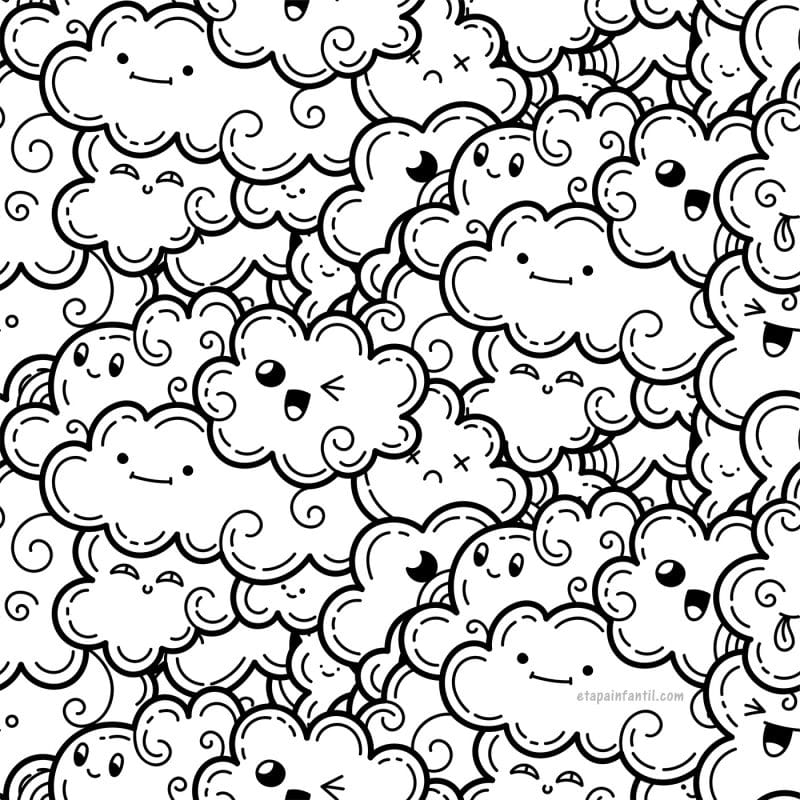 Dibujo kawaii de Nubes para colorear