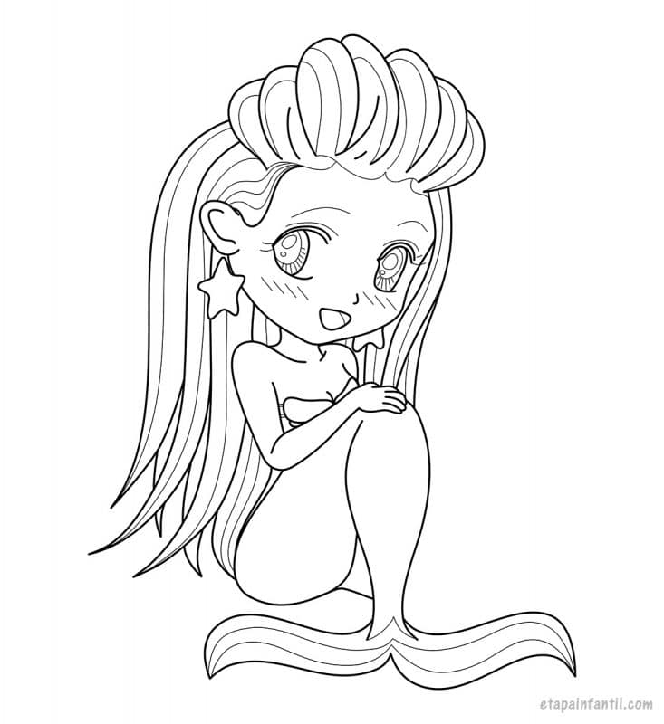 Dibujo kawaii de Sirena para colorear