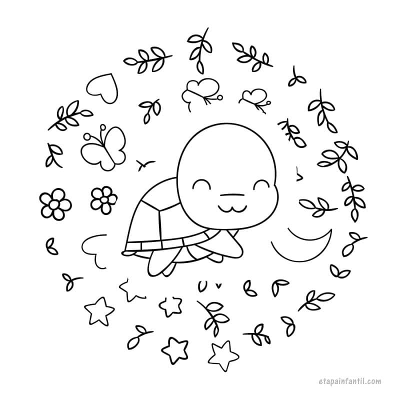 Dibujo kawaii de Tortuguita para colorear