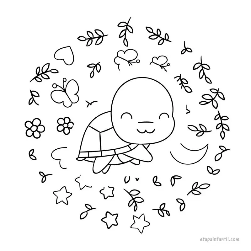 Dibujo kawaii de Tortuguita para colorear