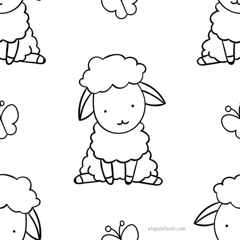 Dibujo kawaii fácil de Ovejita para colorear