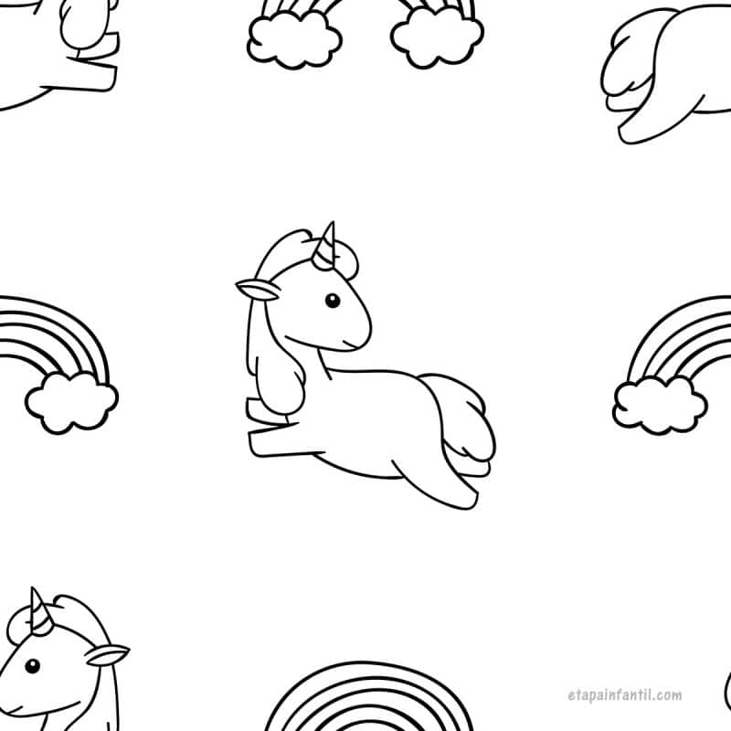 Dibujo kawaii fácil de Unicornio para colorear
