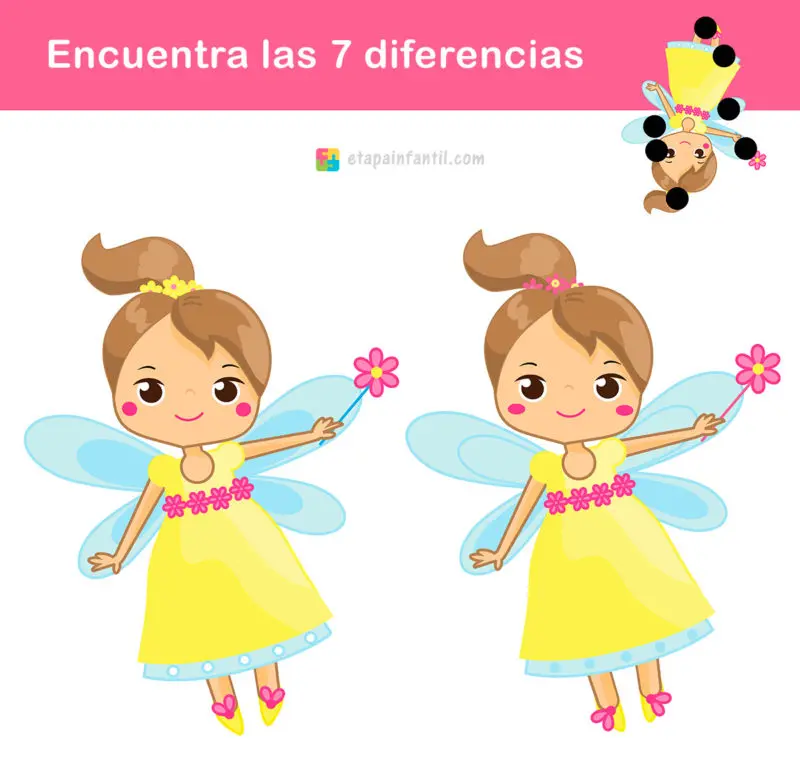 Encuentra las 7 diferencias: Hada con varita mágica