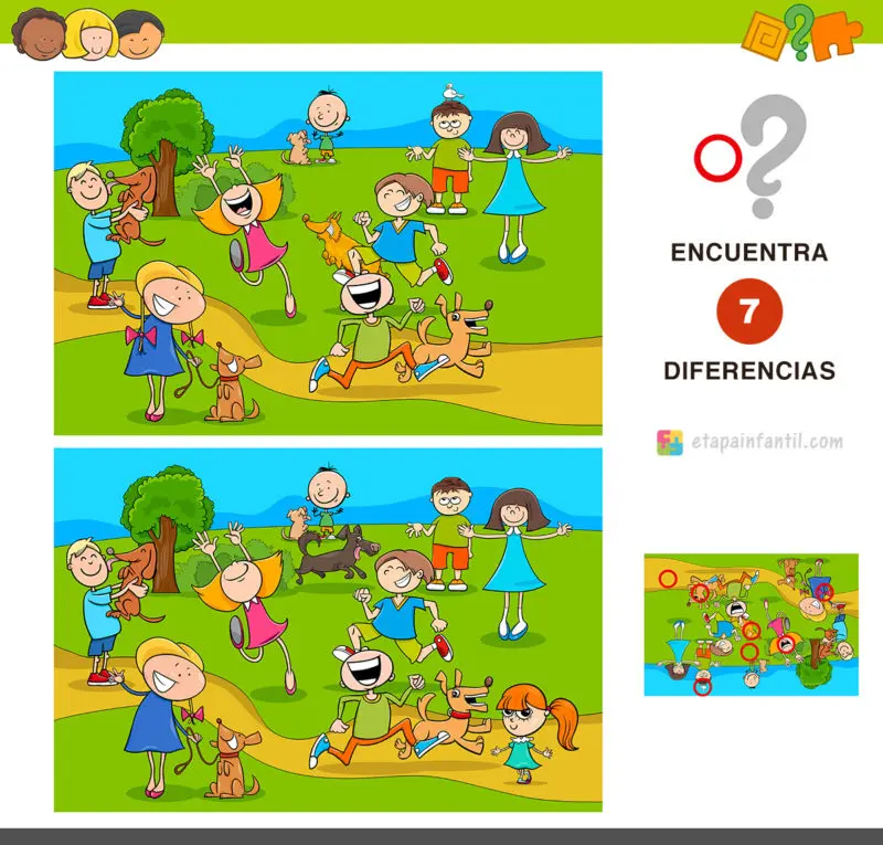 Encuentra las 7 diferencias: Niños jugando en el parque
