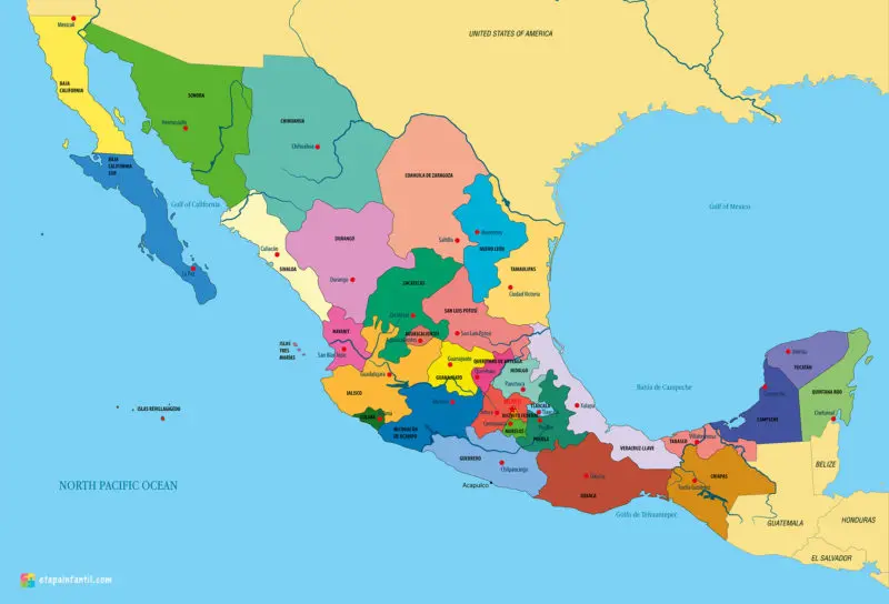 Mapa administrativo de México para imprimir