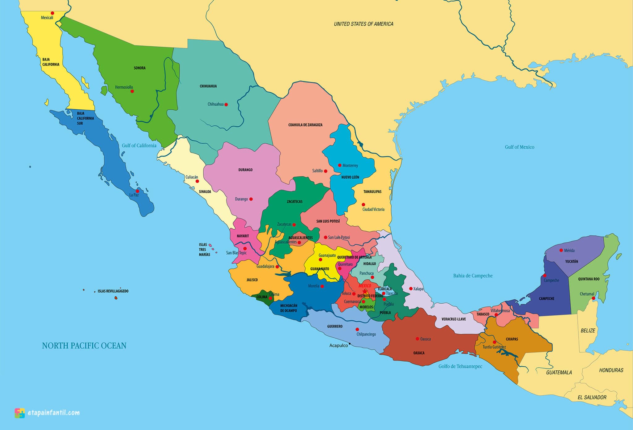 Los 7 Mejores Mapas De México Para Imprimir Etapa Infantil