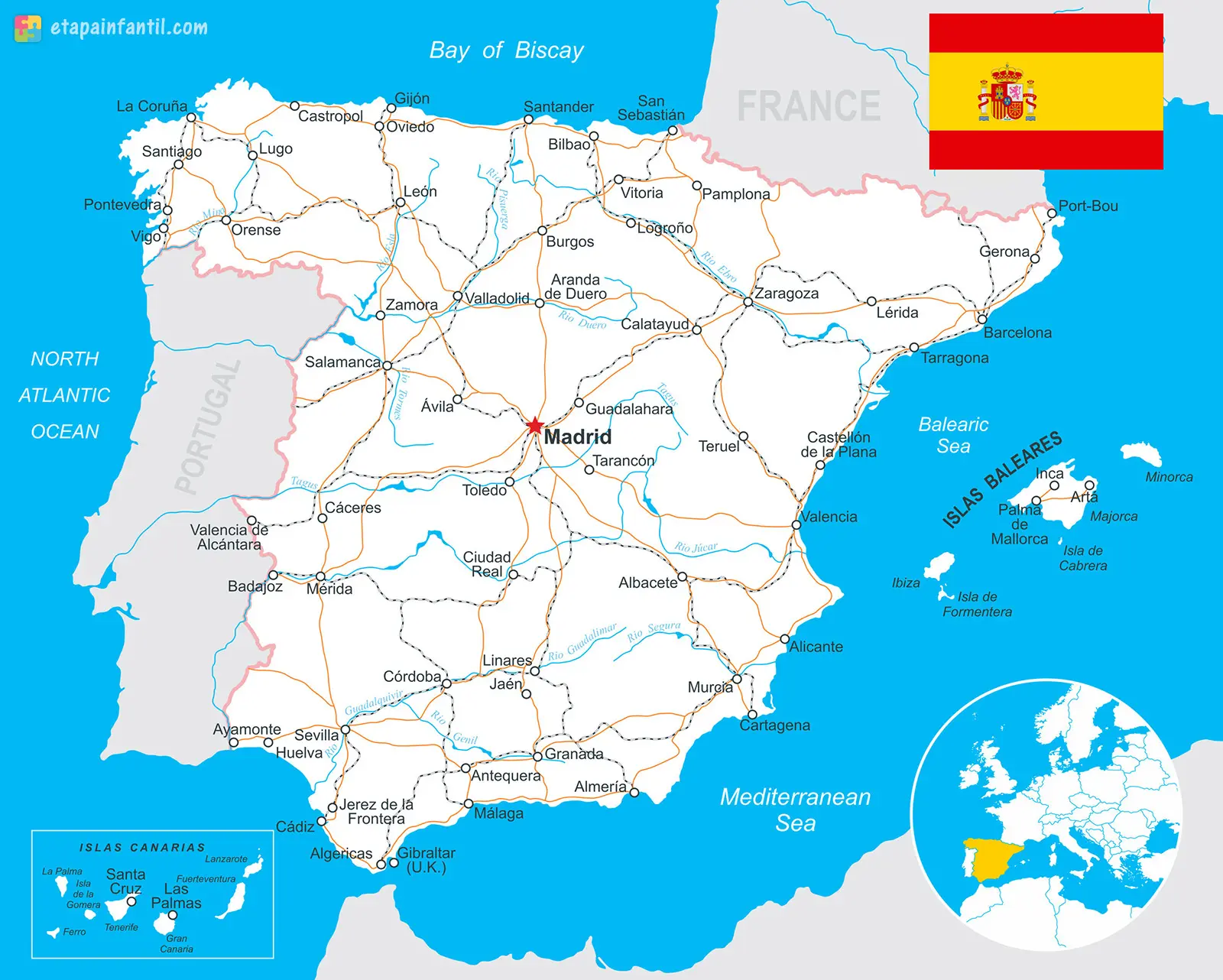 Los 7 mejores mapas de España para imprimir - Etapa Infantil