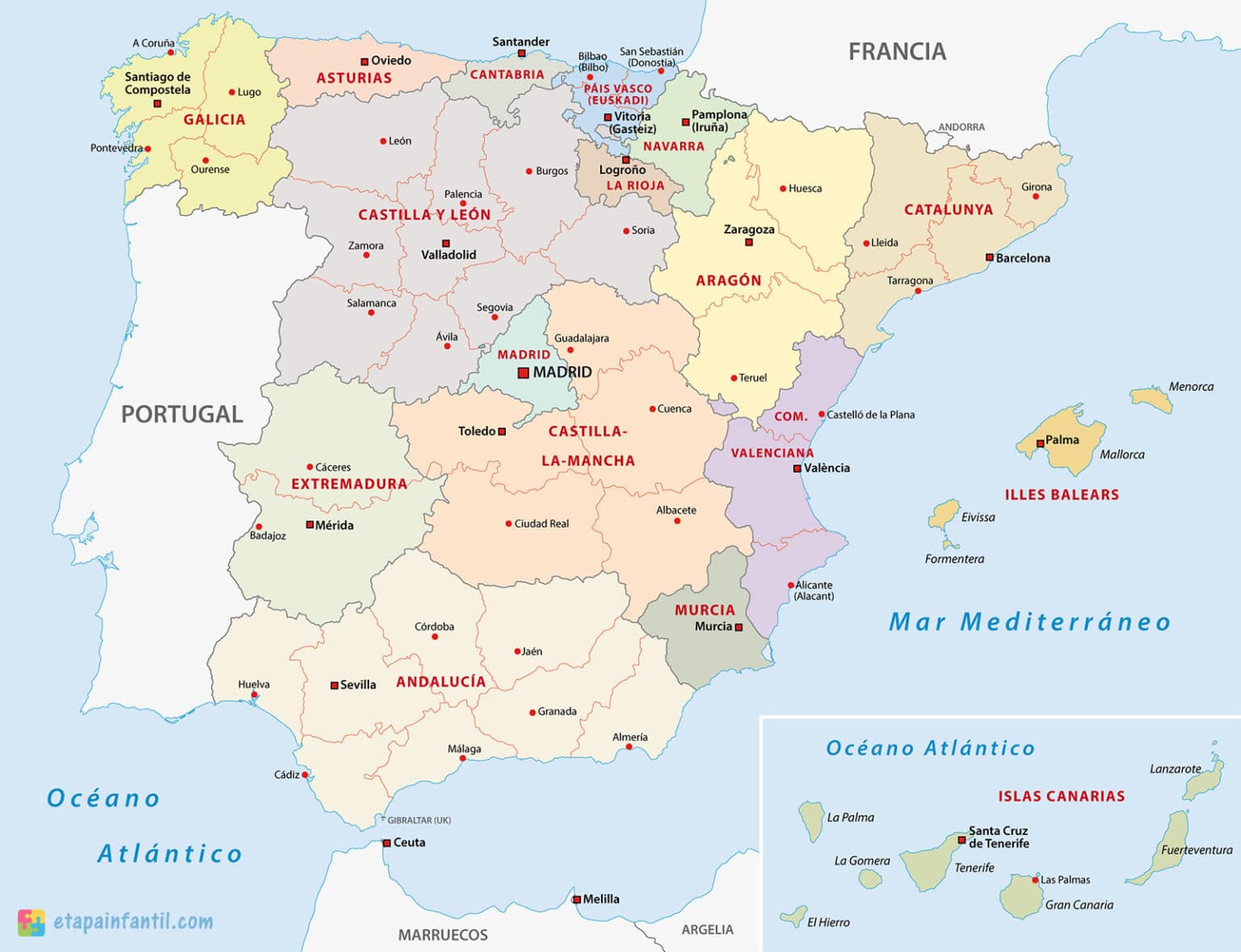 Los 7 mejores mapas de España para imprimir Etapa Infantil
