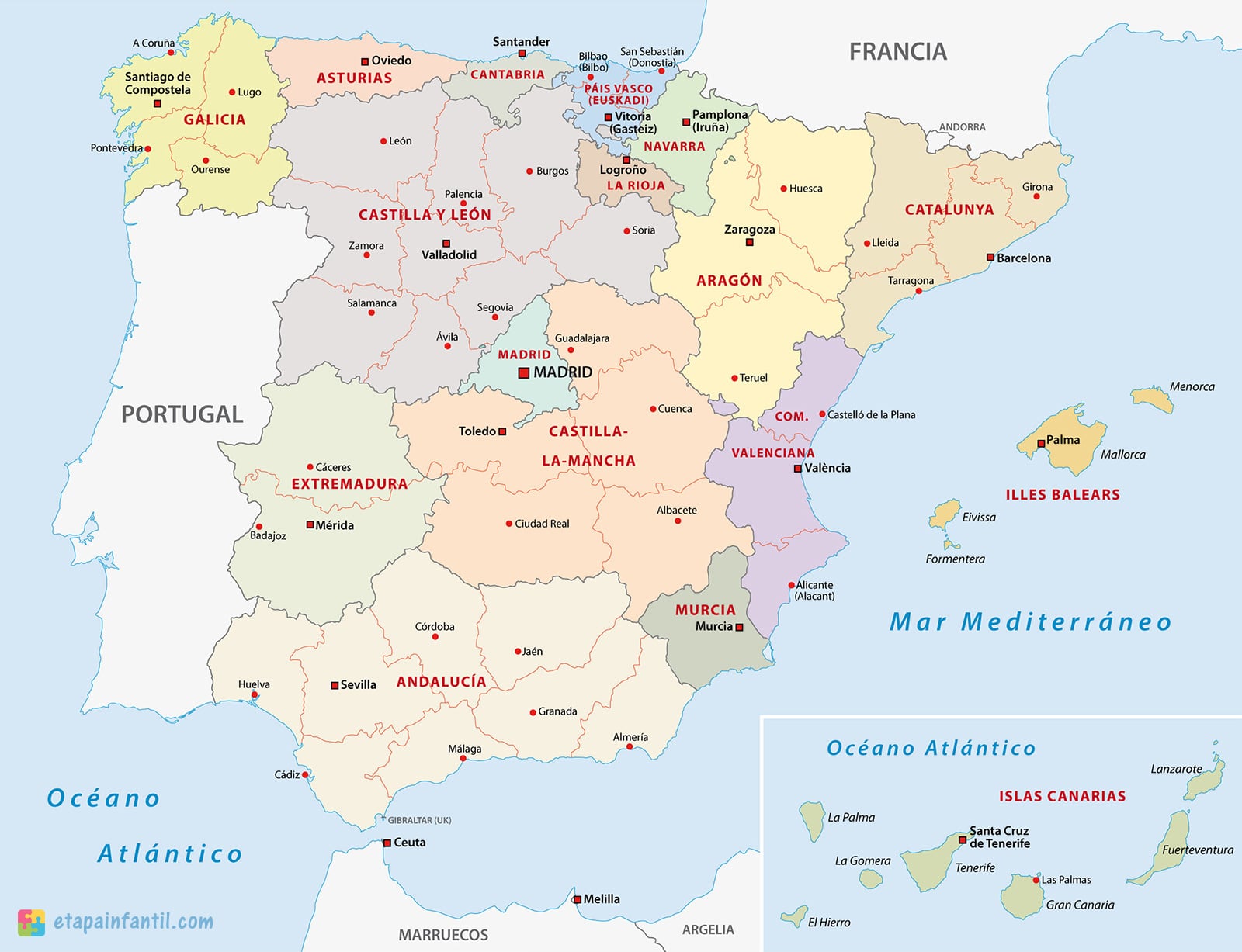 Los 7 Mejores Mapas De España Para Imprimir Etapa Infantil