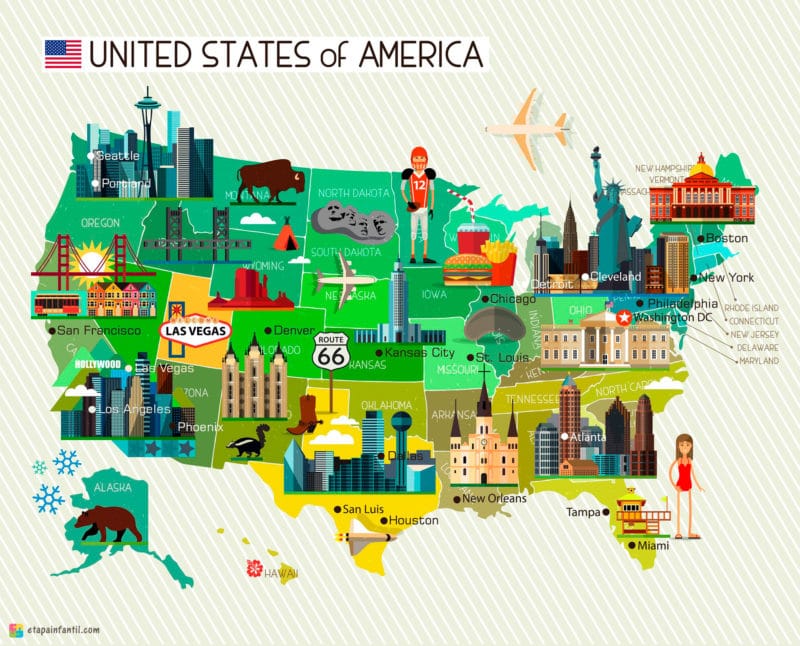 Mapa cultural de Estados Unidos para imprimir