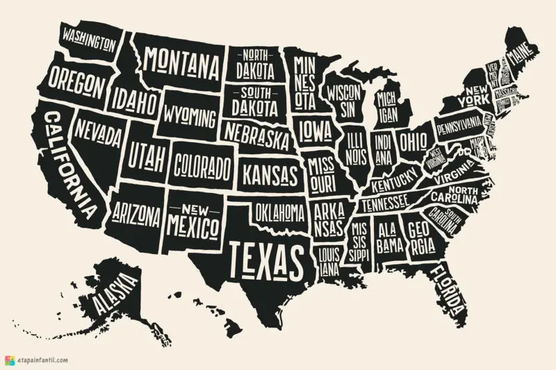 Mapa de estados de Estados Unidos para imprimir