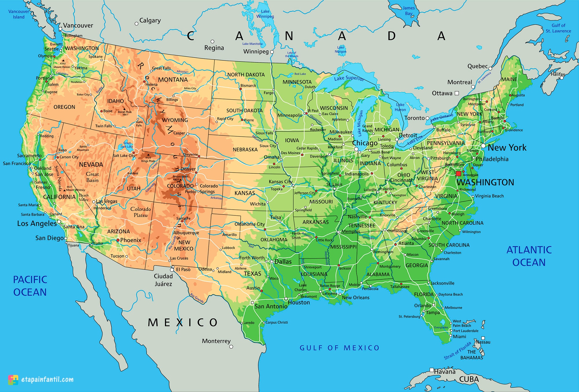 Tierras altas Banco de iglesia preferir Mapas de Estados Unidos para imprimir - Etapa Infantil