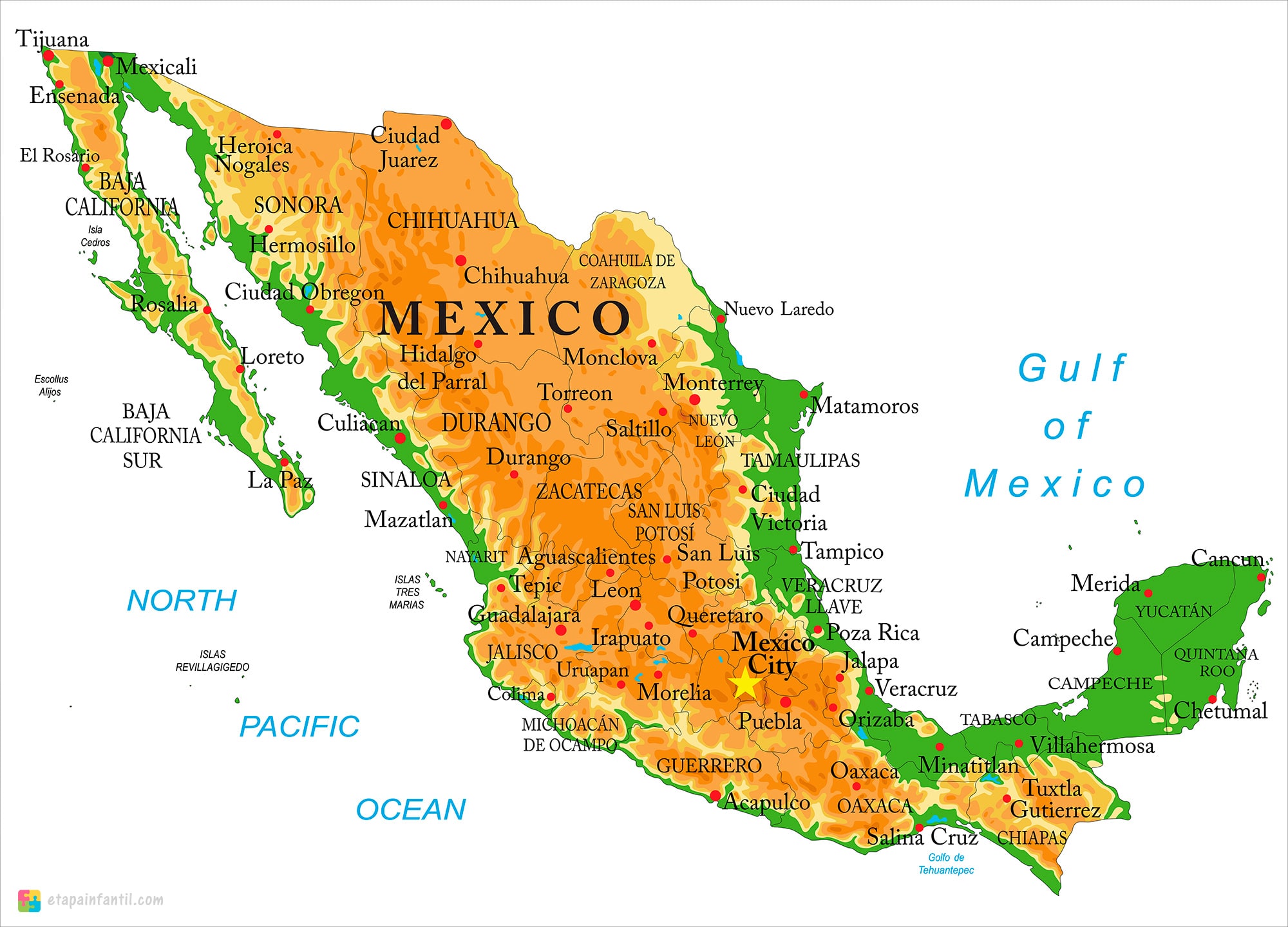 Mapa fisico mexico
