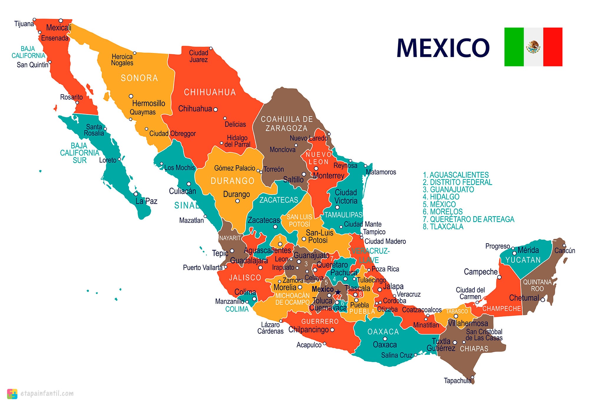 Los 7 Mejores Mapas De México Para Imprimir Etapa Infantil