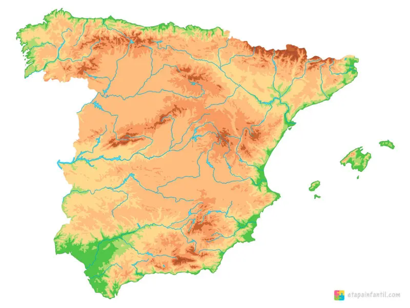 Mapa físico mudo de los ríos de España