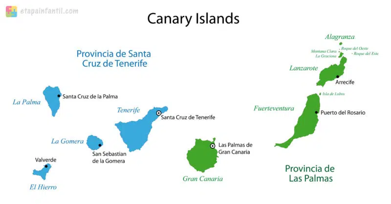 Mapa administrativo Islas Canarias con sus nombres para imprimir