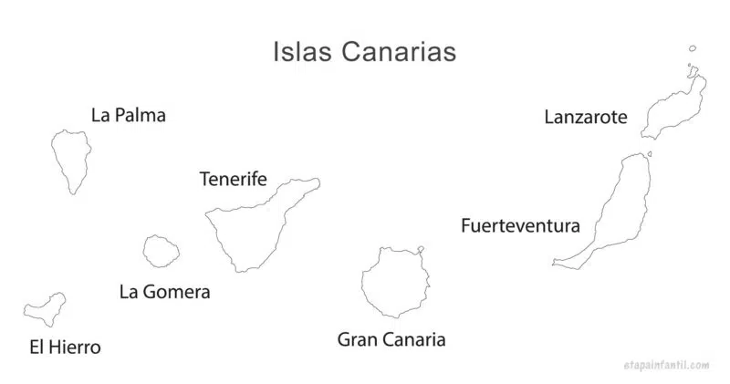 Mapa colorear Islas Canarias para imprimir