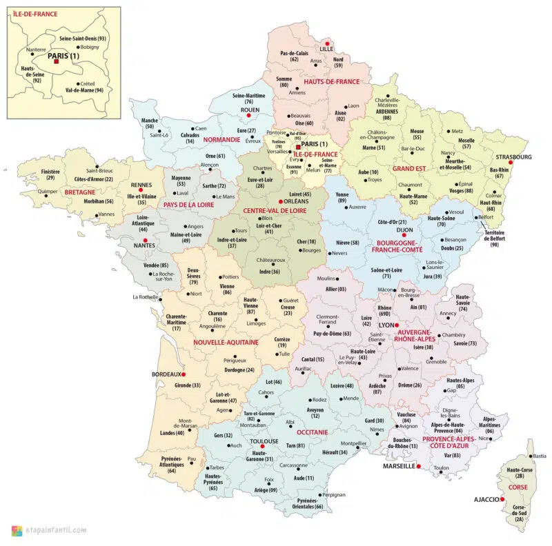 Mapa político de Francia para imprimir