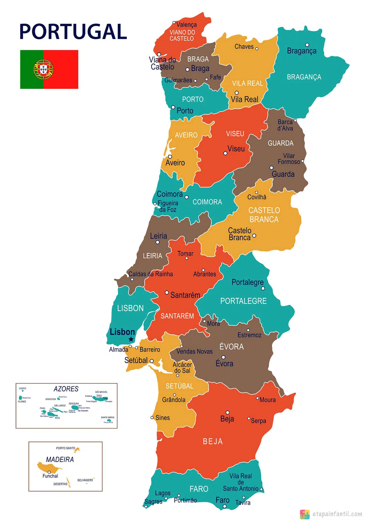 Mapas de Portugal para imprimir y que los niños descubran este país - Etapa  Infantil