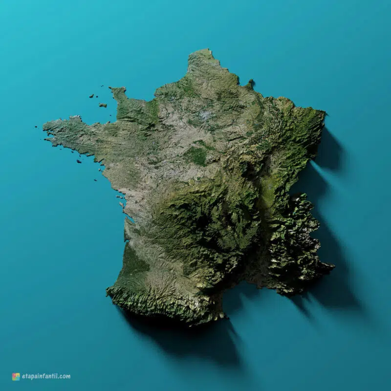 Mapa físico en 3D de Francia