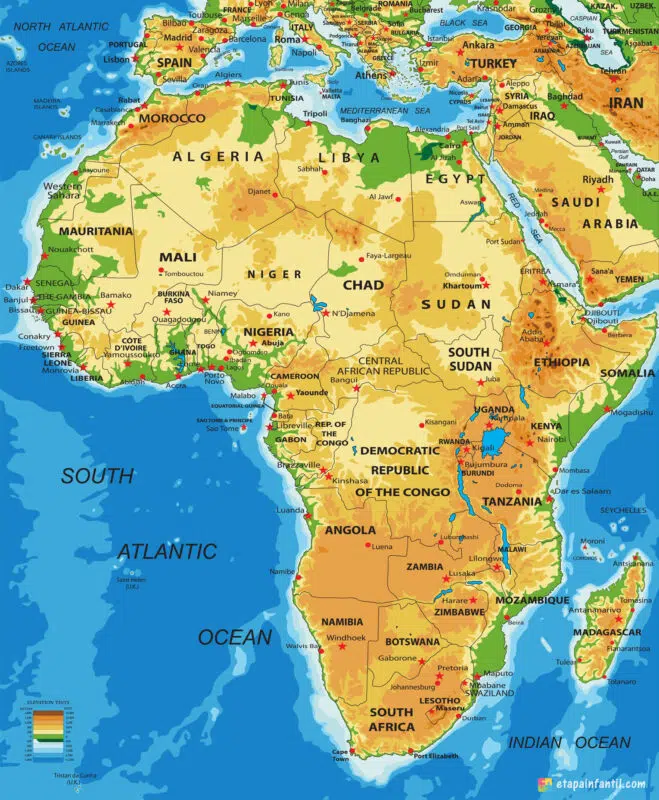 Mapa físico de África para imprimir