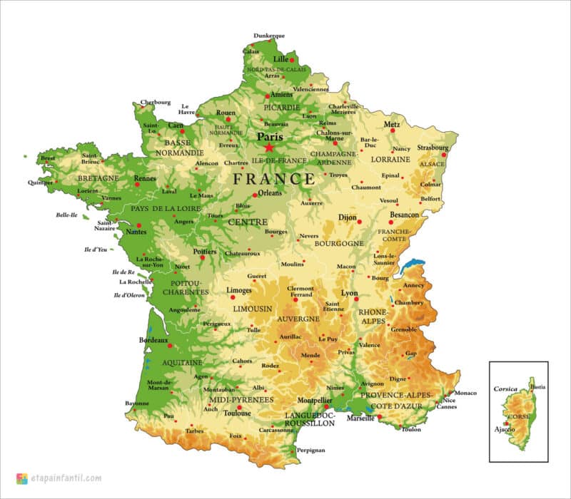 Mapa físico de Francia