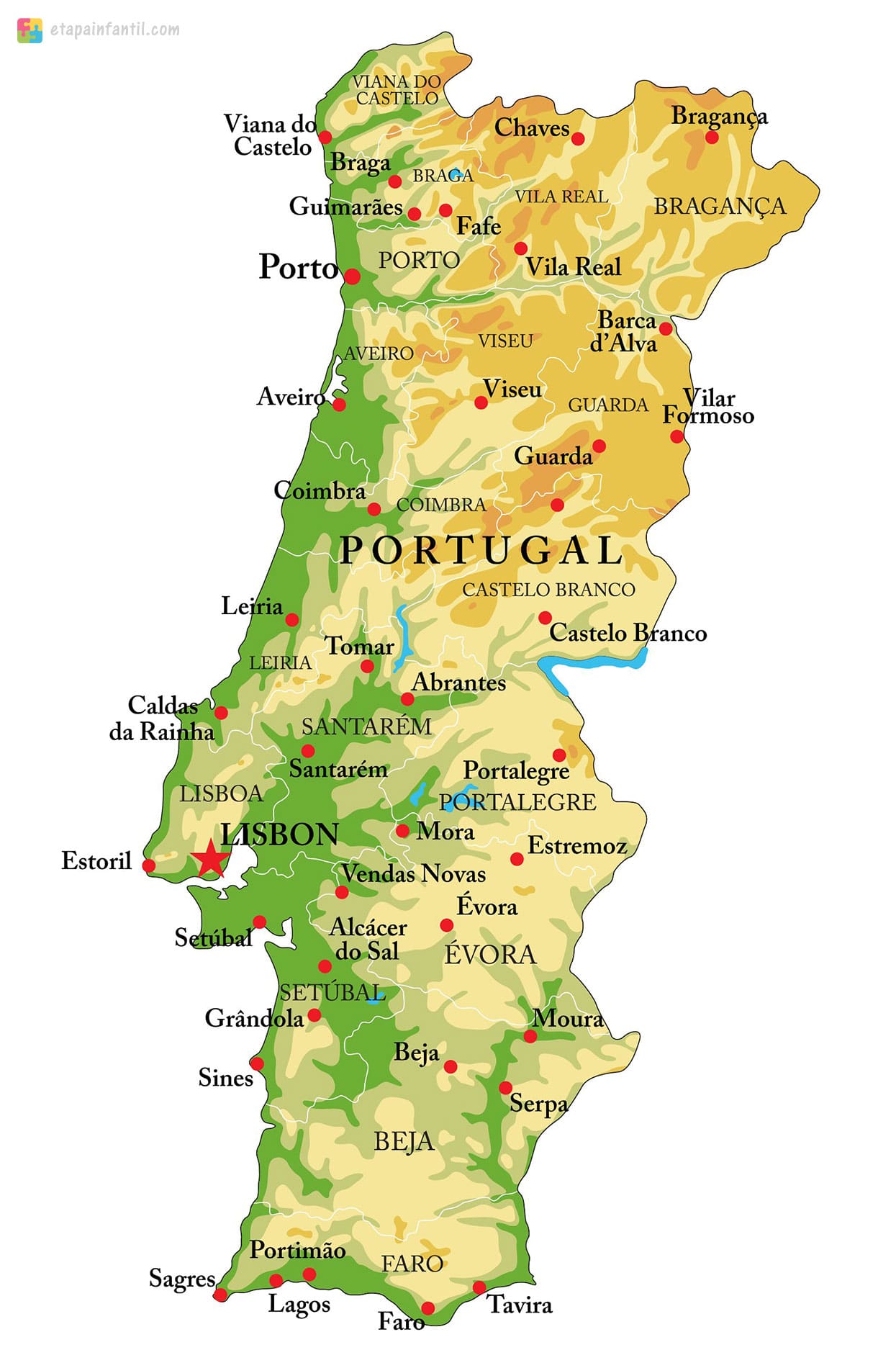 Mapa físico de Portugal