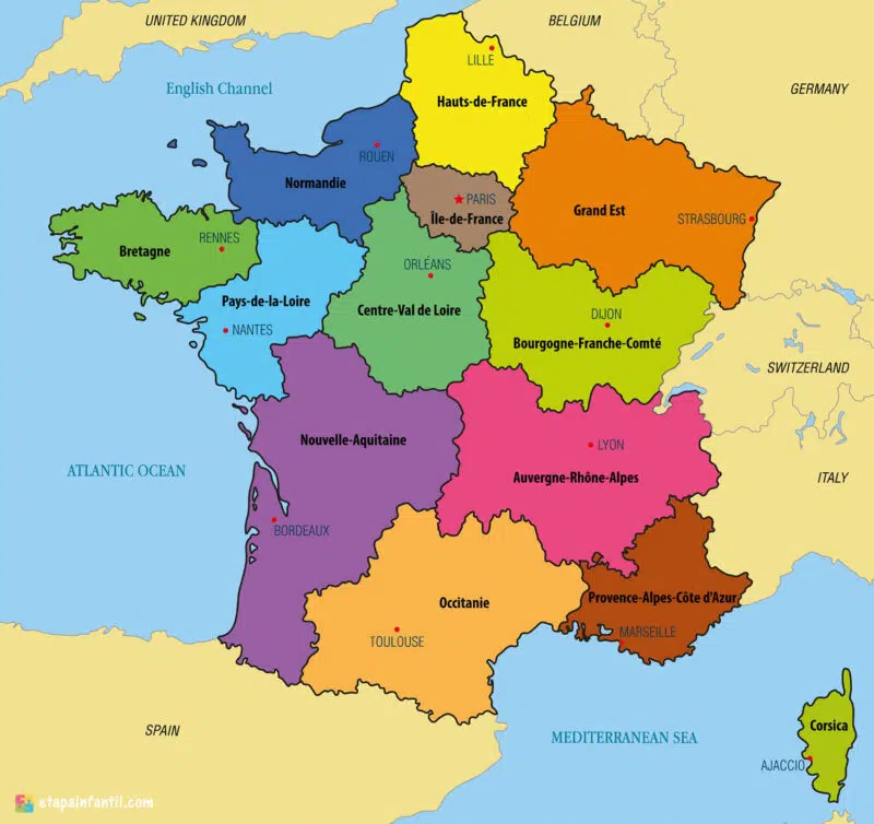 Mapa de fronteras de Francia