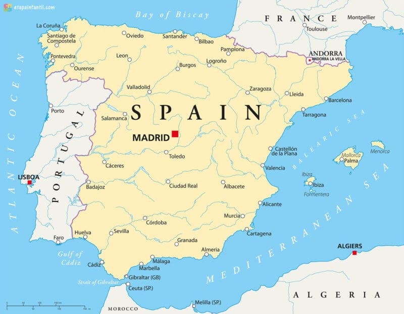 Mapa ibérico de Portugal y España