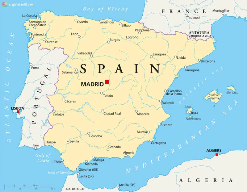 Mapa ibérico de Portugal y España