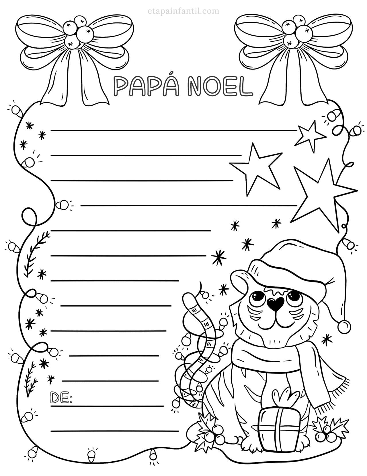 Carta de mascota para Papa Noel para colorear
