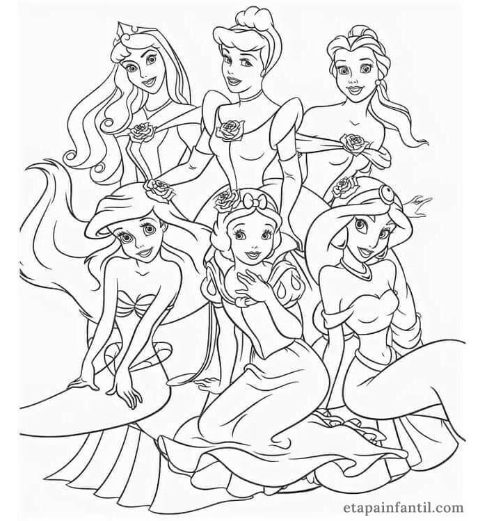 Dibujo reunión de princesas Disney colorear