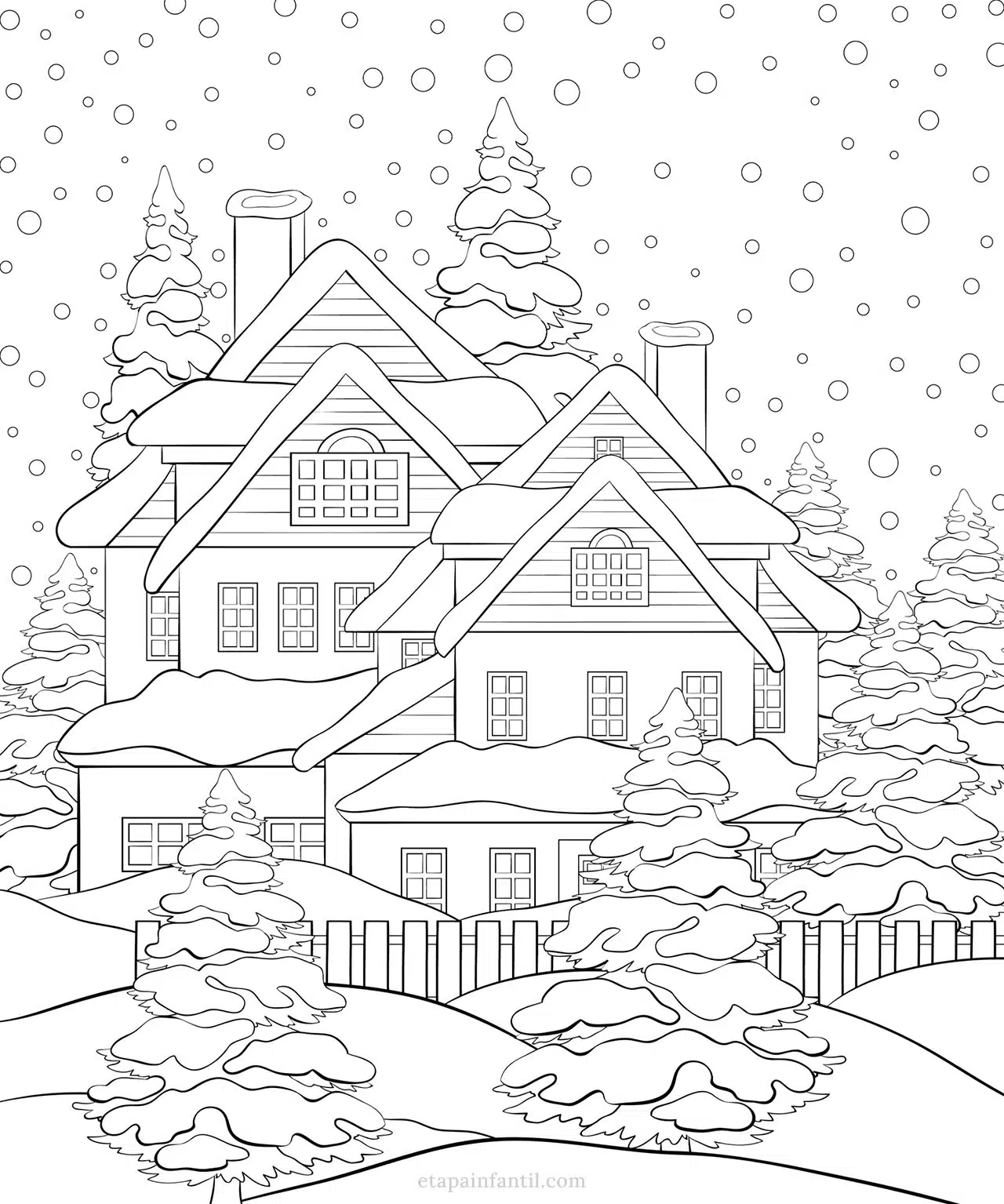Dibujo de casa en paisaje invernal