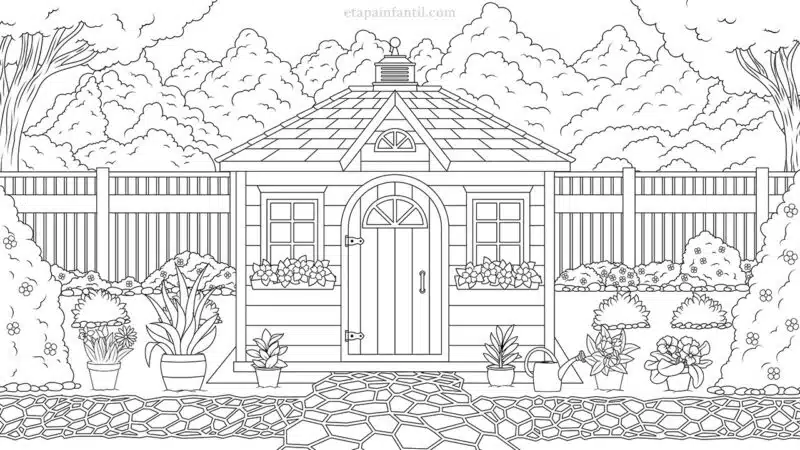 Dibujo de casita con jardín