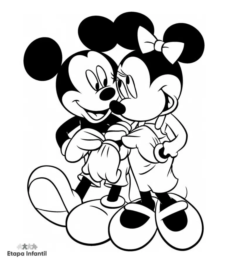 Dibujo de Mickey y Minnie del brazo para colorear