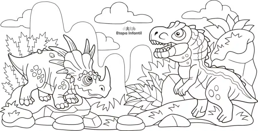 Dibujo dinosaurio luchando