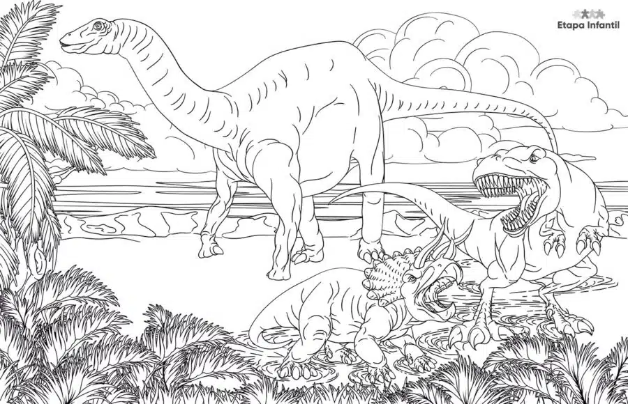 Dibujo lucha entre dinosaurios