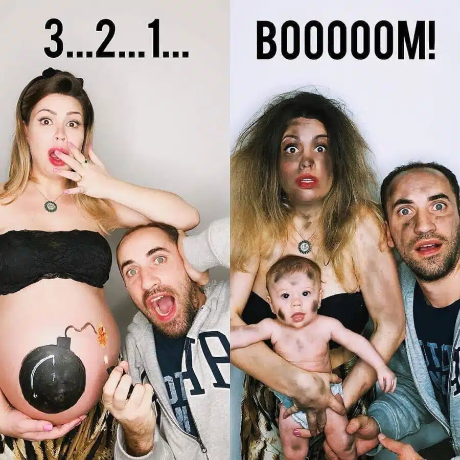 Foto divertida embarazada antes y después