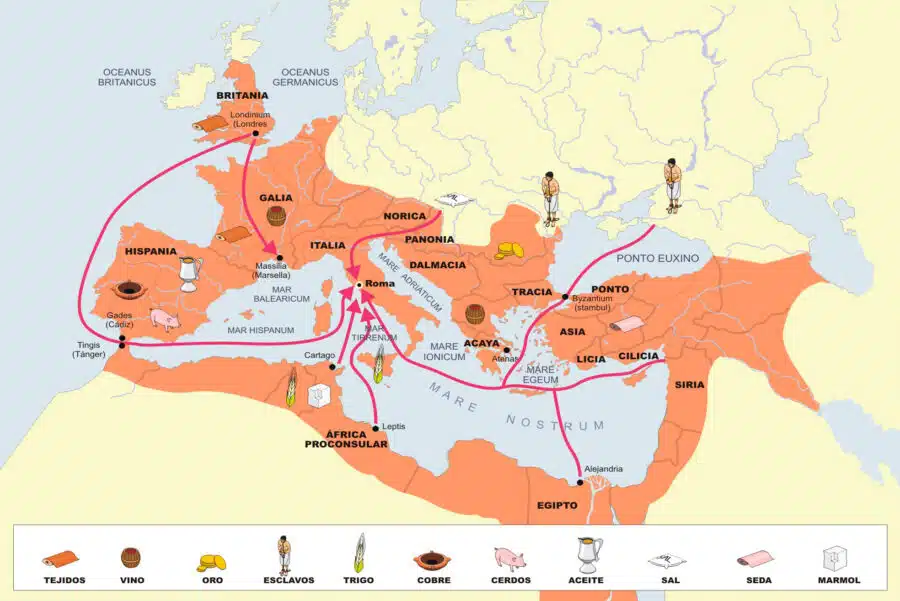 Mapa de rutas comerciales del Imperio romano para imprimir