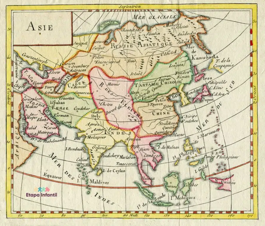Mapa antiguo de Asia para imprimir