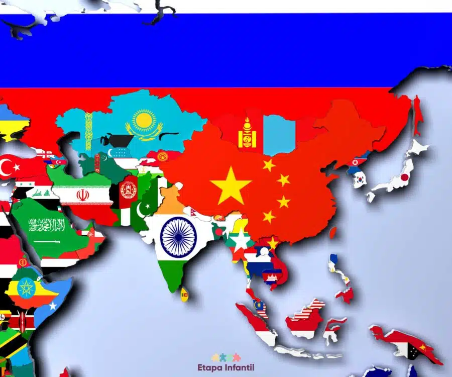 Mapa de banderas de Asia para imprimir