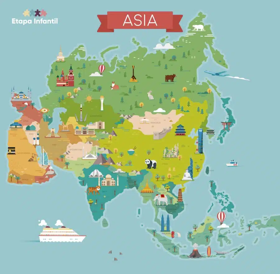 Mapa cultural de Asia para imprimir