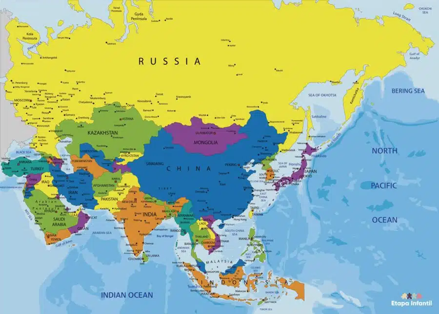 Mapa político de Asia para imprimir