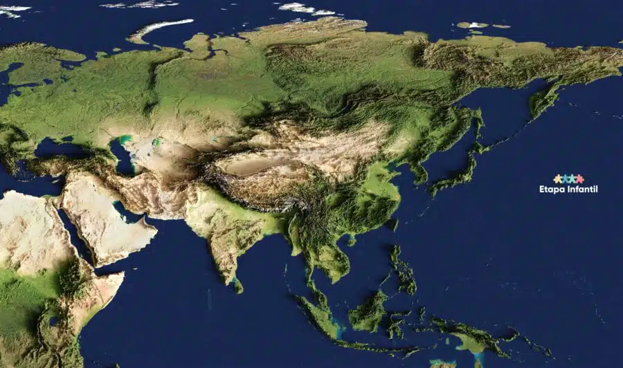 Mapa de relieve de Asia para imprimir
